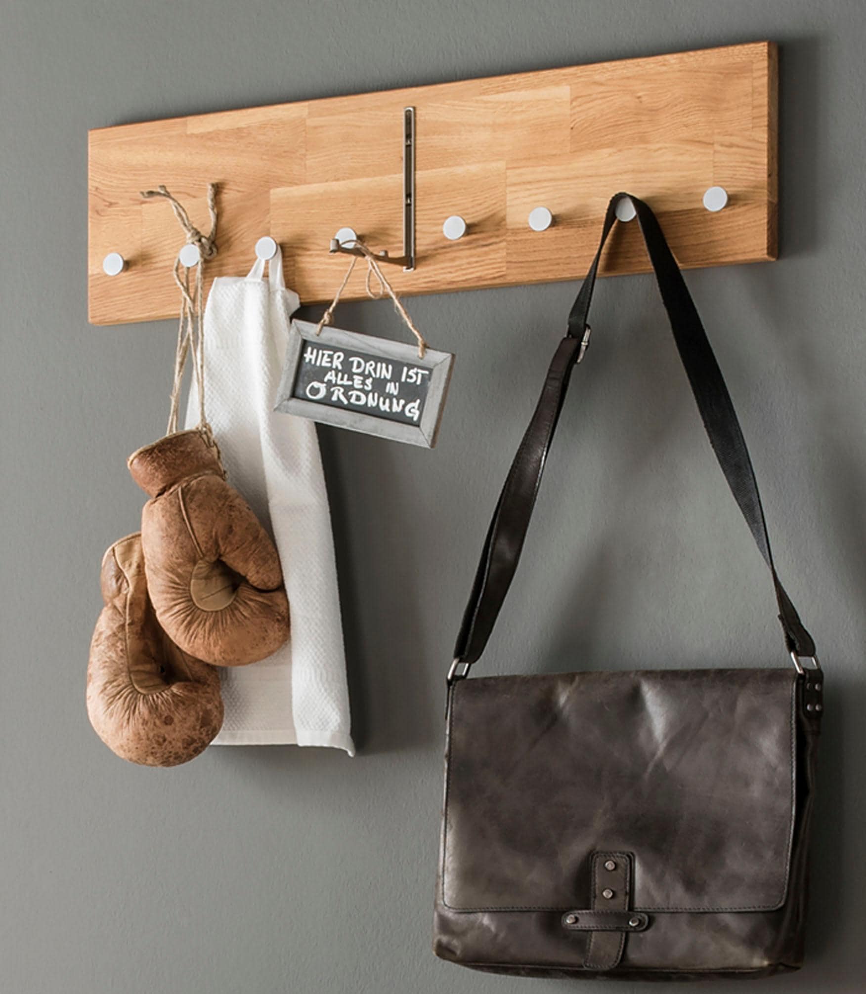 Hakenleiste HOME AFFAIRE "Dura", braun (wildeiche), B:80cm H:22cm T:4,6cm, Massivholz, Hakenleisten, aus FSC-zertifiziertem Massivholz, Breite 50 oder 80 cm