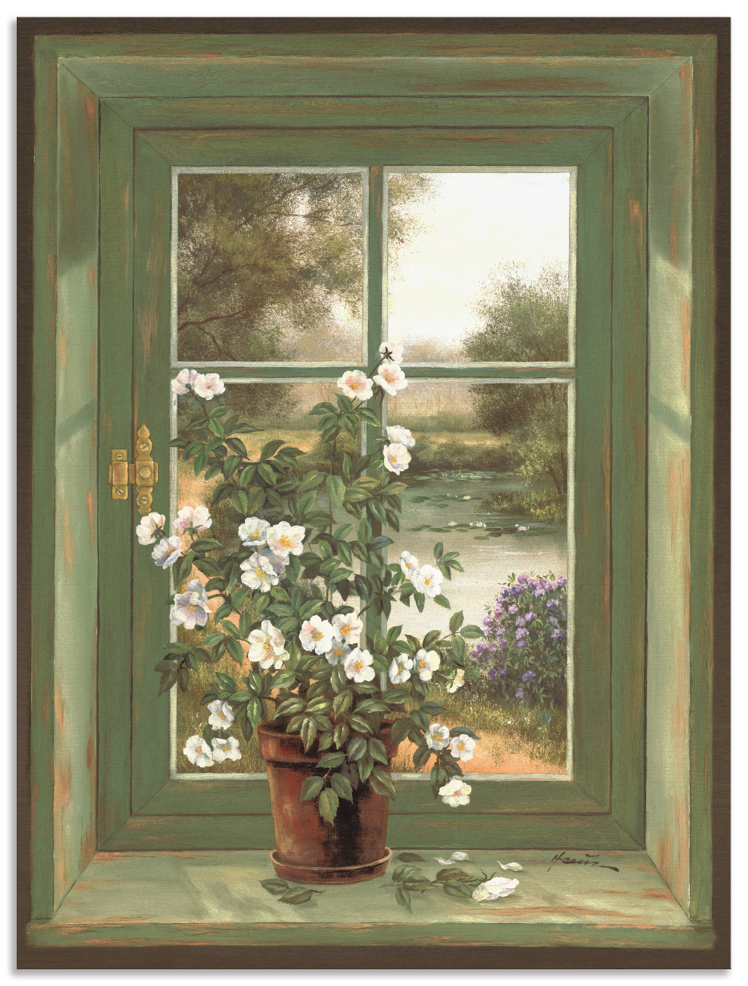 Wandbild ARTLAND "Wildrosen am Fenster", grün (farbe bild(er): grün), B:60cm H:80cm, Bilder, als Alubild, Outdoorbild, Leinwandbild, Poster, Wandaufkleber Image