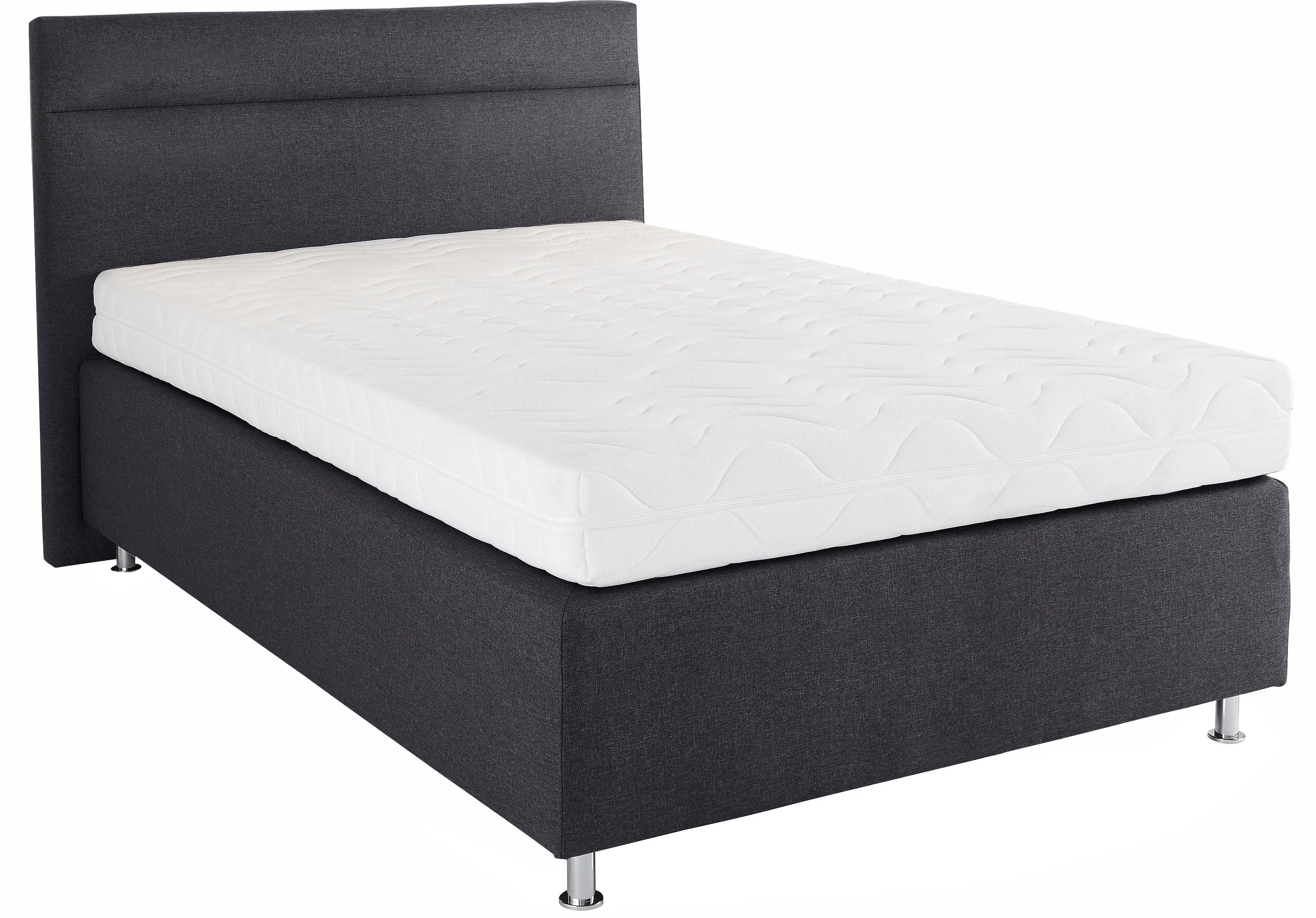 Boxspringbett, grau (strukturstoff anthrazit), ohne LED-Beleuchtung, Liegefläche B/L: 120cm x 200cm, H2 + H2, 7-Zonen-Kaltschaummatratze, Bezug Unterbox und Kopfteil: Strukturstoff (77% Polyester und 23% Viskose);Bezug Obermatratze 100% Polyester,... Image