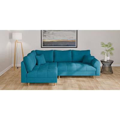 Ecksofa HOME AFFAIRE "CHARRE L-Form mit Ottomane, Maße B/T/H: 231/161/81 cm", blau (türkis), B:231cm H:81cm T:161cm, 92% Polyester, 8% Nylon, Sofas, feine Steppung, lose Rücken- und Zierkissen, auch in Cord und Bouclé, Topseller Image