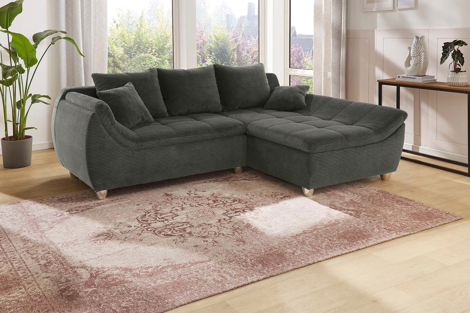 Ecksofa JOCKENHÖFER GRUPPE "Genua L-Form, B: 250 cm", grau, B:250cm H:92cm T:179cm, Cord: 100% Polyester, Sofas, Ottomane links oder rechts montierbar, 3 lose Rücken- und 2 Zierkissen, Topseller Image