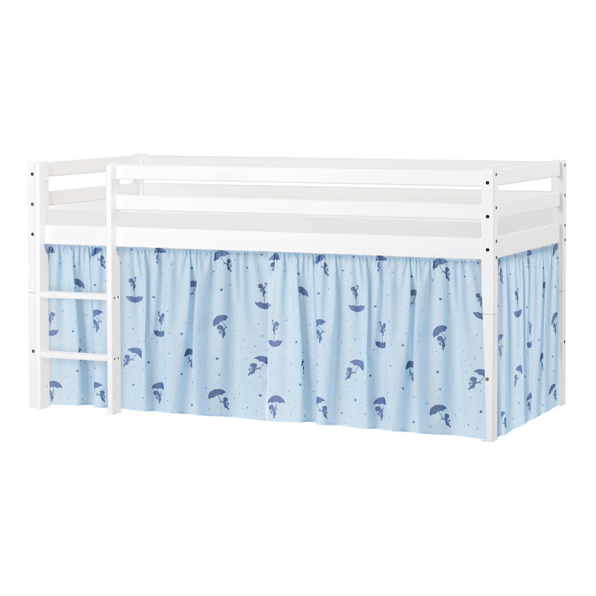 Spielbett HOPPEKIDS "ECO Dream", blau, B:101cm H:105cm L:208cm, Vorhang: 100% Baumwolle, Matratzenbezug: 100% Baumwolle, Matratze: Schaum, Betten, Massivholz, wahlweise in 2 Größen und 4 Farben, Matratze wählbar