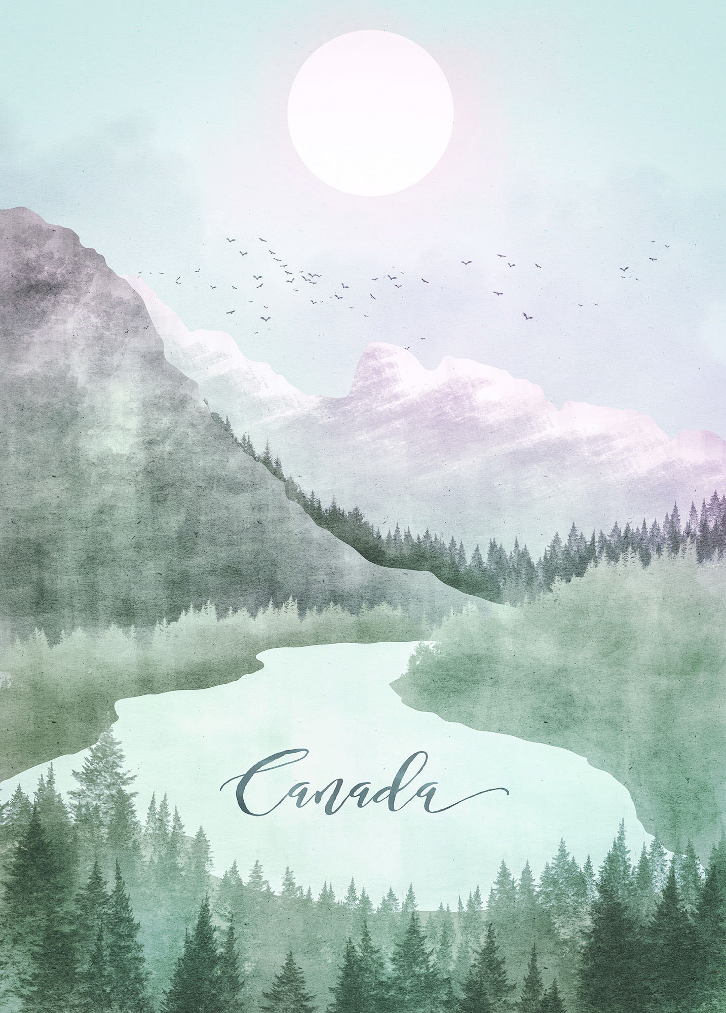 Bild KOMAR "Vintage Travel Canada", grün (farbe bild(er): grün), B:50cm H:70cm, Holz, Papier, Bilder, Bild, Wandbild zur Dekoration - ohne Rahmen