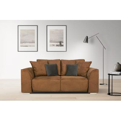 2-Sitzer INOSIGN "BEATRICE, erhältlich in trendigen Stoffoptionen, B/T/H: 143/73/92 cm", gelb (curry), B:195cm H:92cm T:107cm, Sofas, In hochwertiger Verarbeitung, incl. 2 großen Zierkissen in Korpusfarbe Image