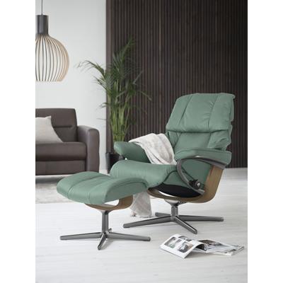 Relaxsessel STRESSLESS "Reno", grün (aqua grün paloma), B:79cm H:99cm T:75cm, Leder PALOMA: PALOMA ist ein durchgefärbtes Semianilin-Möbelleder mit natürlicher Narbung., Sessel, mit Cross Base, Größe S, M & L, Holzakzent Eiche Image