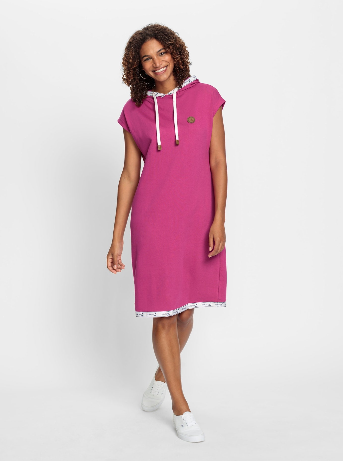 Sweatkleid CASUAL LOOKS "Sweatkleid", Damen, Gr. 50, Normalgrößen, pink (magenta), 50% Baumwolle, 50% Polyester, unifarben, kurz, Kleider Sweatkleid