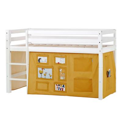 Hochbett HOPPEKIDS "ECO Dream, Kinderbett, Spielbett, Halbhohes Bett aus Massivholz", gelb (weiß, curry, fenster), B:81cm H:105cm L:168cm, Kinderbett: 100% Massivholz: Nordische Kiefer, Vorhang: 100% Baumwolle, Hochbetten, Kinderbett Hochbett, inkl.... Image
