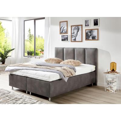Boxspringbett, grau, B:154cm L:210cm, Bezug Unterbox und Kopfteil: Microfaservelours, 100% Polyester in Leder-Optik, Bezug Obermatratze: 100% Polyester, waschbar bis 60u00b0C, WESTFALIA SCHLAFKOMFORT, Komplettbetten, Boxspringbett Image