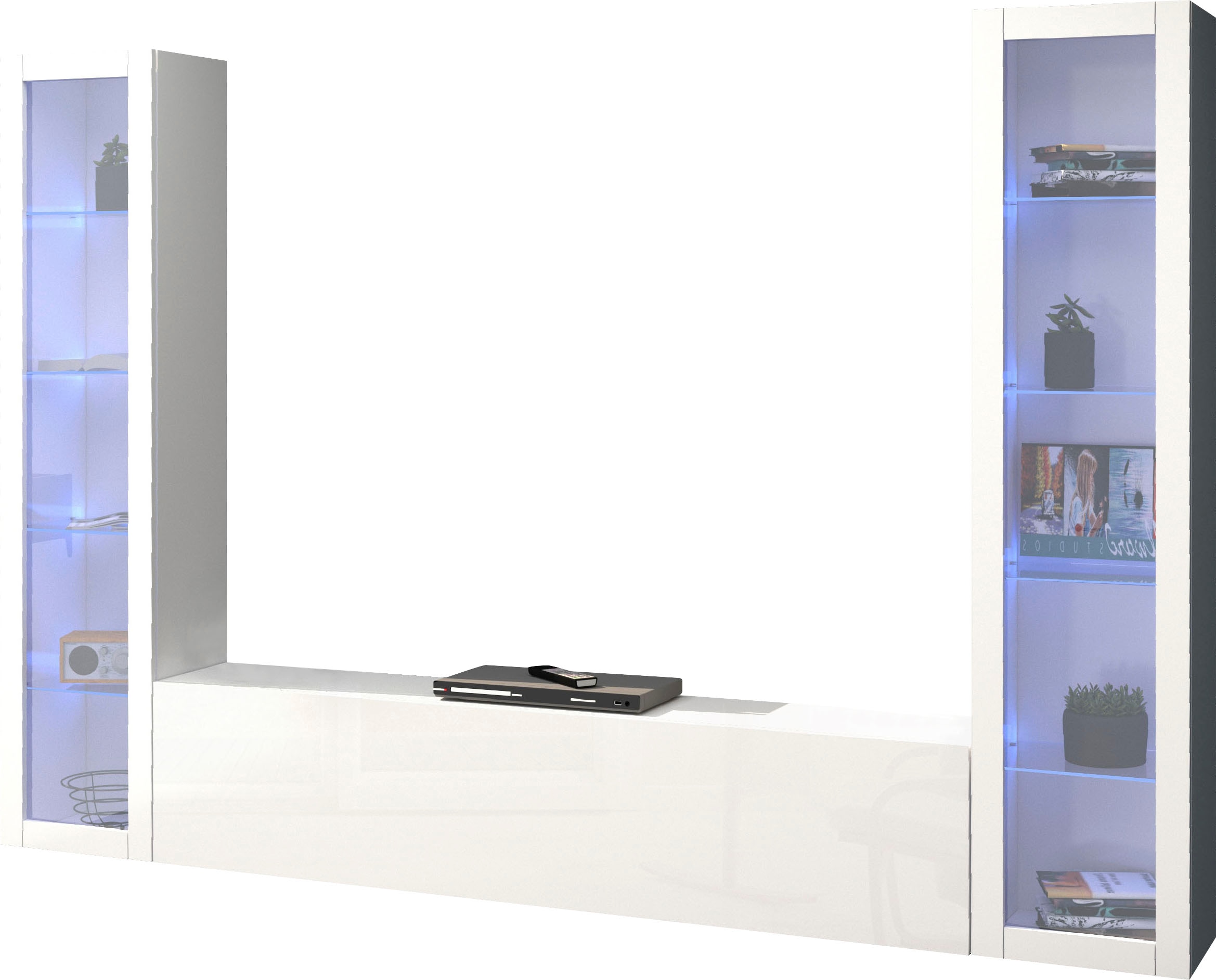 Wohnwand INOSIGN "Maruska", weiß (weiß hochglanz, weiß hochglanz), B:260cm H:180cm T:30cm, Spanplatte, Kastenmöbel-Sets