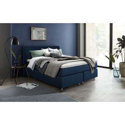 Boxspringbett INOSIGN "Zahara", blau (dunkelblau), B:160cm L:200cm, Komplettbetten, Boxspringbett, inkl. Topper, besonderes Highlight: aufgenähten Jeanstaschen - Optik Image