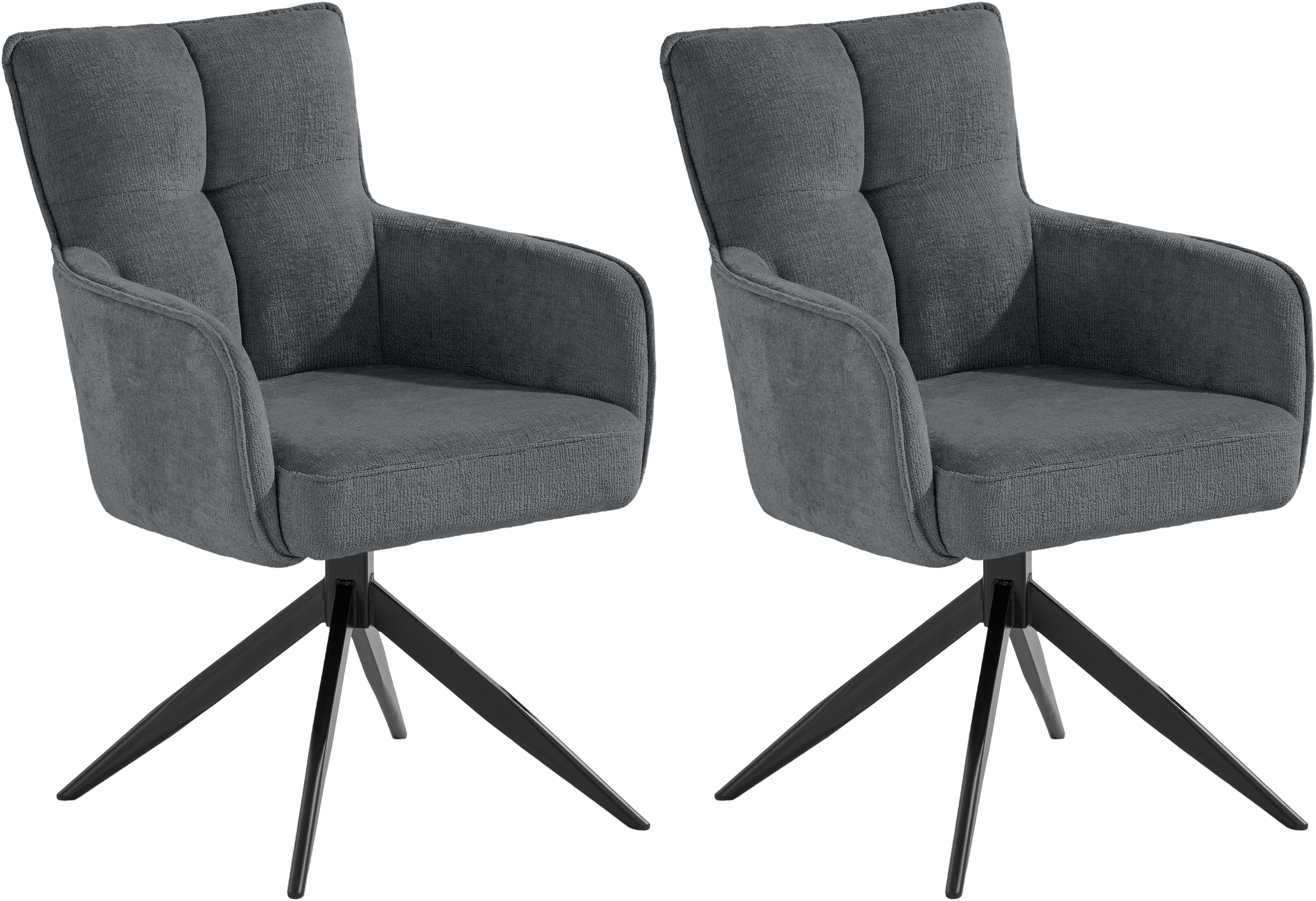 Armlehnstuhl "Tucson", schwarz (schwarzgrau, schwarz), B:59cm H:89cm T:63cm, Eisen, SET ONE BY MUSTERRING, Stühle, 2er-Set, drehbar mit Rückholfunktion, Stativgestell Eisen schwarz