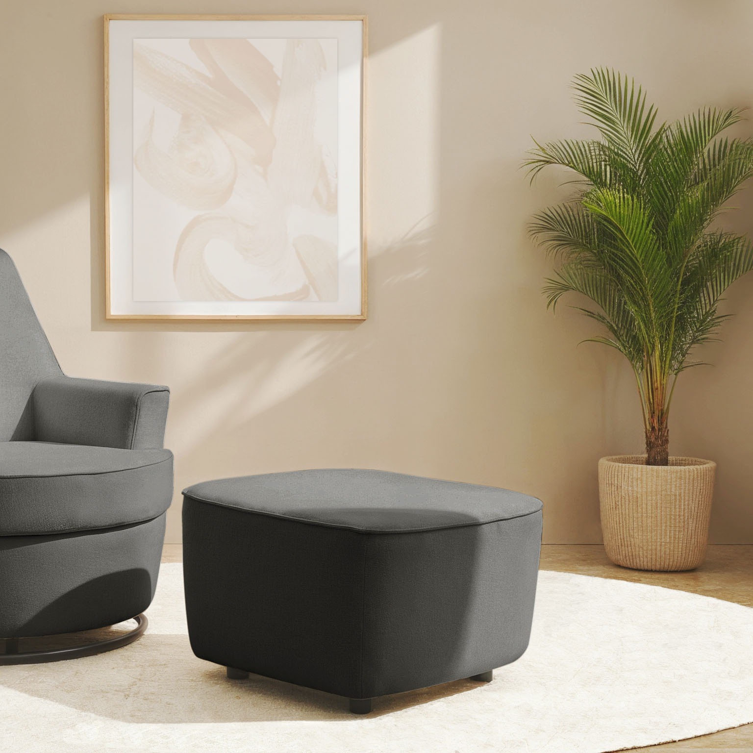 Polsterhocker HOME AFFAIRE "HETTY, passender Hocker zum Drehsessel HETTY, 56 x 60 x 40 cm", grau (dunkelgrau), B:56cm H:40cm T:60cm, 100% Polyester, Hocker, Polsterhocker, mit schrägem Sitz