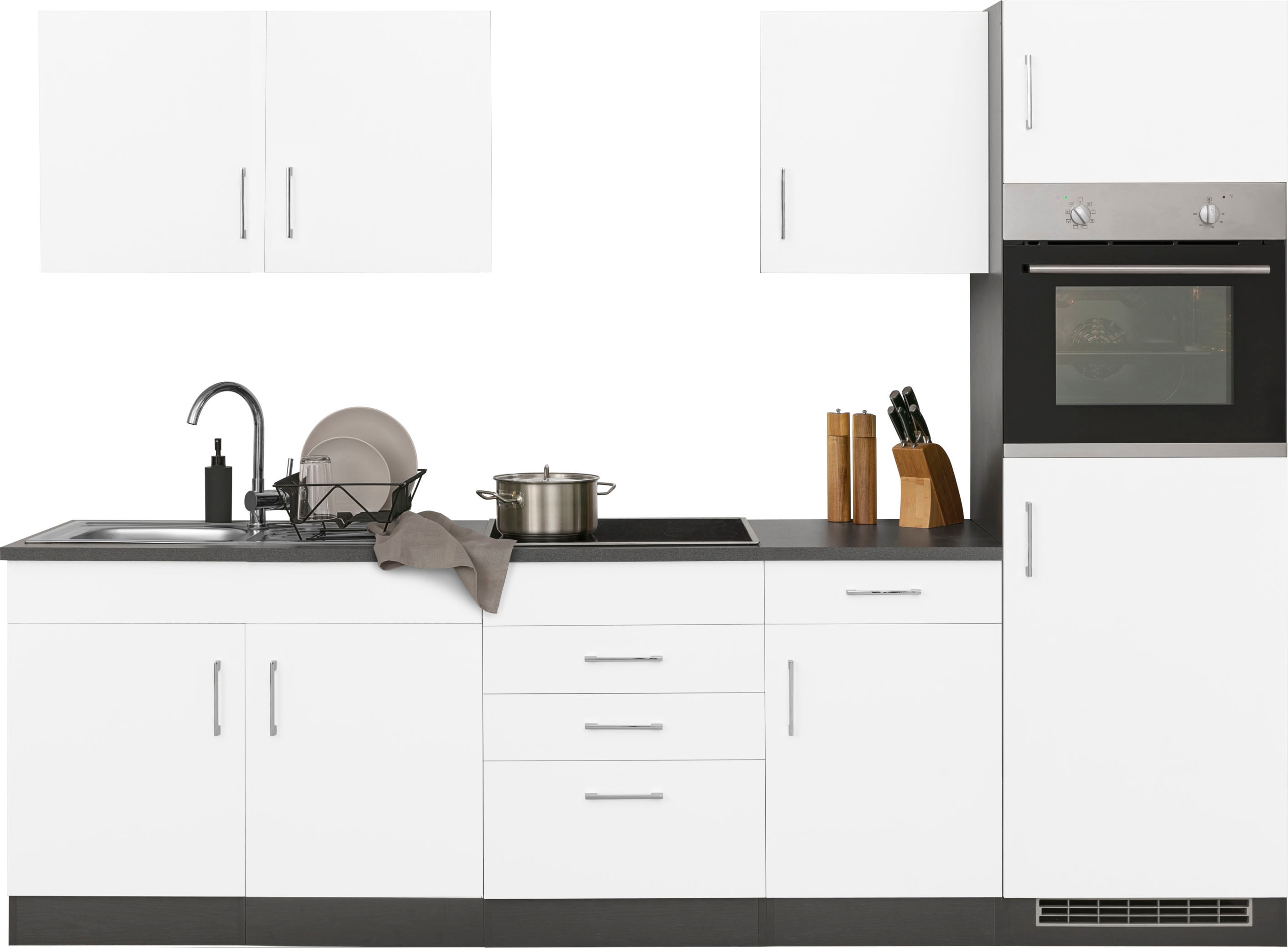 Küchenzeile KOCHSTATION "KS-Paris", weiß (küche: weiß, korpus: grafit, arbeitsplatte: anthrazit), B:270cm T:60cm, Komplettküchen-Sets, ohne E-Geräte, Breite 270 cm Image