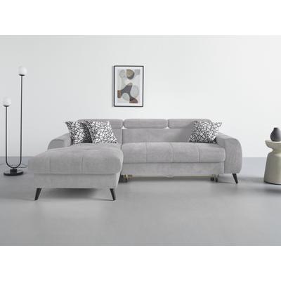 Ecksofa COTTA "Mia L-Form mit 3 Zierkissen", grau, B:236cm H:74cm T:164cm, 90% Polyester 10% Polyamid, Sofas, wahlweise mit Bettfunktion, Bettkasten, Beleuchtung & Wireless-Charger Image