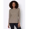 T-Shirt CASUAL LOOKS "Shirt", Damen, Gr. 52, braun (braun, champagner, geringelt), 50% Baumwolle, 50% Modal, gemustert, mehrfarbig, gestreift, asymmetrischer Ausschnitt, Langarm, Shirts