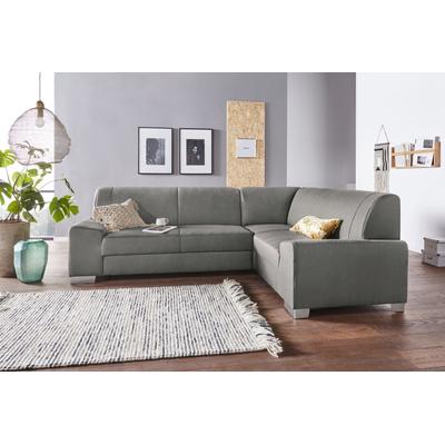 Ecksofa DOMO COLLECTION "Anzio in kubischer Formensprache, flache Armlehnen, L-Form", grau (steel, grau), B:259cm H:85cm T:191cm, Sofas, Wahlweise mit Bettfunktion und Federkern für hohen Sitzkomfort Image
