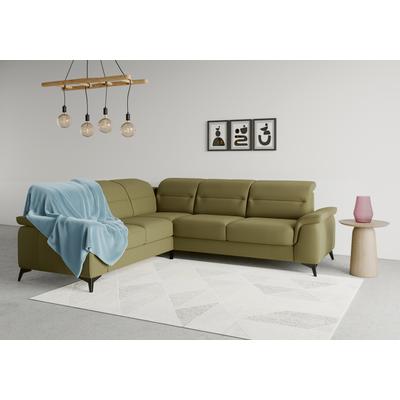Ecksofa SIT & MORE "Sinatra L-Form", grün (olive), B:251cm H:85cm T:231cm, 98% Polyester, 2% Polyamid, Sofas, optinal mit Kopfteilverstellung und Armteilfunktion, Metallfüße Image