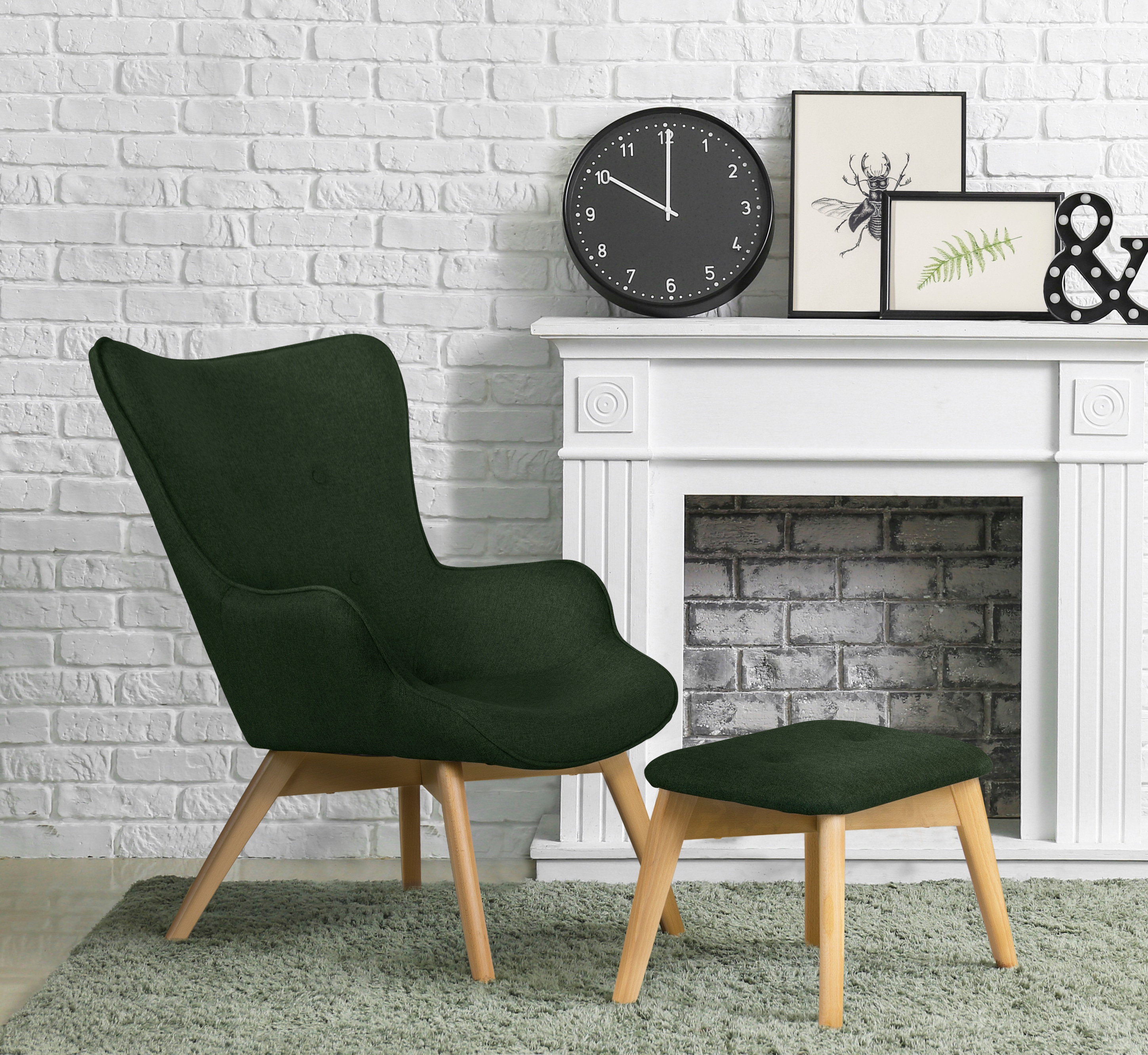 Sessel ANDAS "Nicko", grün (dunkelgrün), B:71cm H:96cm T:86cm, 100% Polyester, Sessel, Design-Sessel Sessel mit Hocker Lounge-Sessel Einzelsessel, wahlweise mit und ohne Hocker