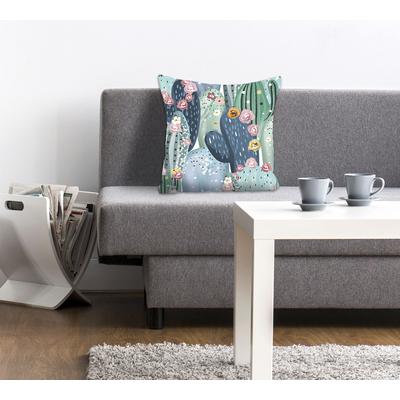 Dekokissen QUEENCE "Bowser", grün (grünblau, bedruckt), B:40cm L:40cm, Polyester, Dekokissen_Sitzkissen_Kissenhüllen, mit bunten Kakteen Image