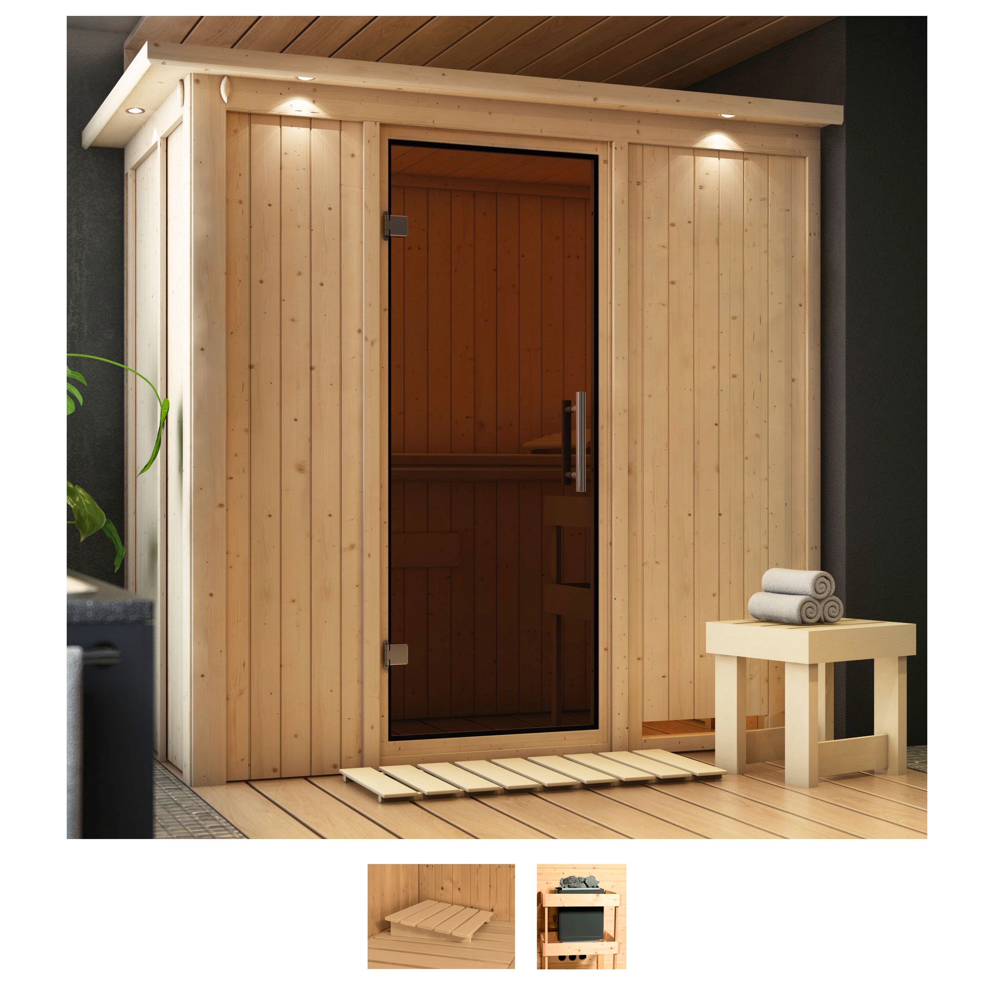 Sauna KARIBU "Vada", beige (naturbelassen), ohne Ofen, (ohne Ofen), Saunen, ohne Ofen Image