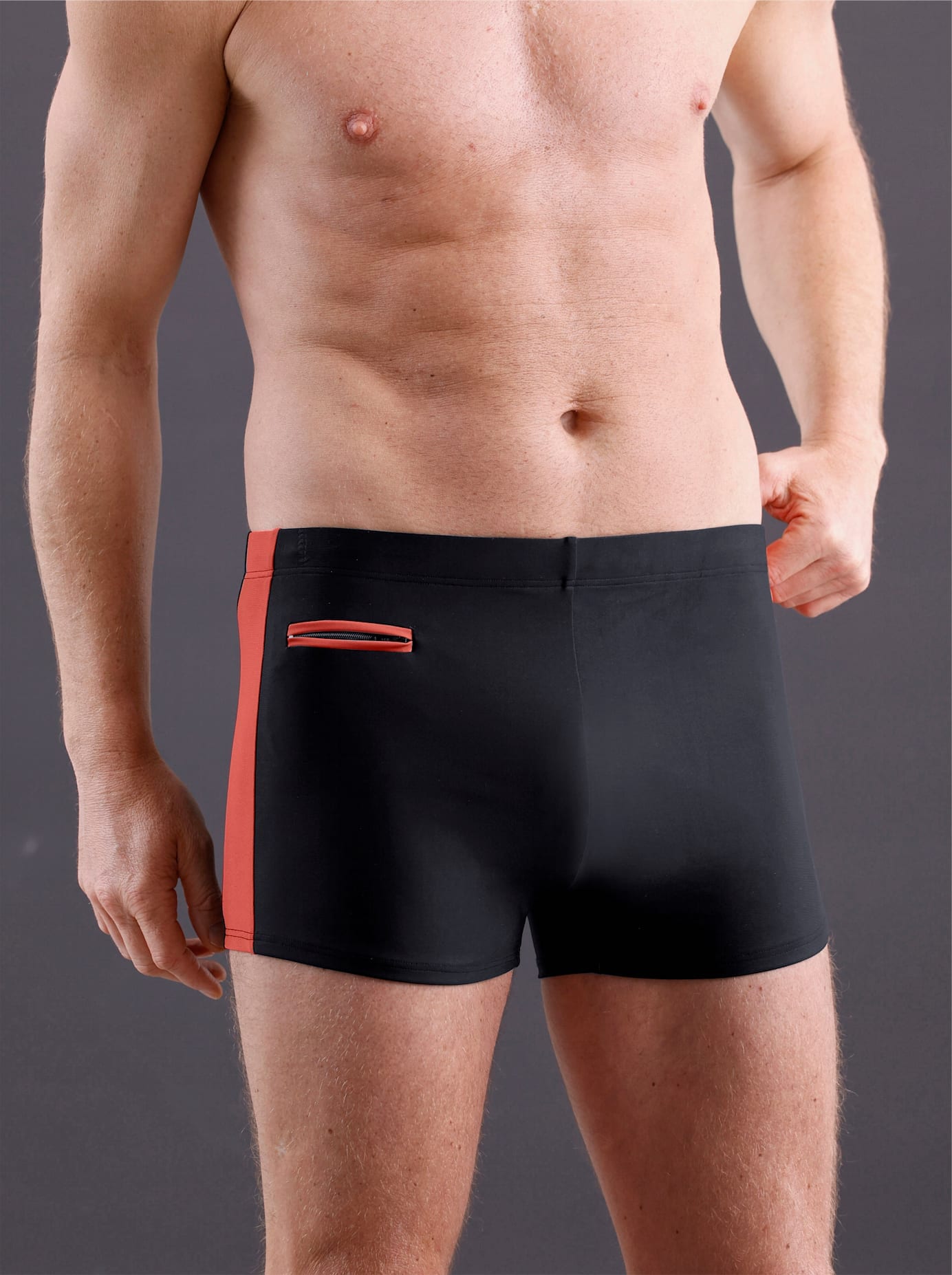 Badehose FEEL GOOD, Herren, Gr. 9, Normalgrößen, orange (schwarz, terra), Elasthan, Polyamid, Badehosen Image