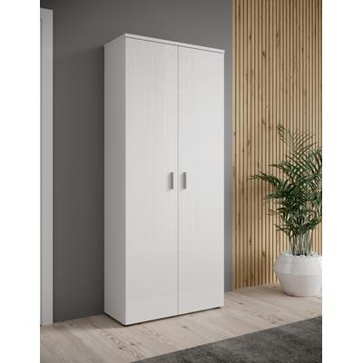 Schuhschrank HBZ "Lincoln weiß Glanz, BxHxT 80x190x35 cm", weiß (weiß, weiß glanz), B:80cm H:190cm T:35cm, Holzwerkstoff, Schränke, Schuhschrank mit 2 Türen, 9 Einlegeböden, 2 feste Böden Image