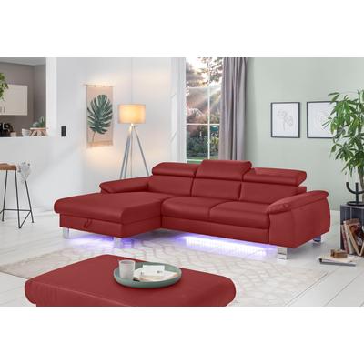 Ecksofa COTTA "Komaris L-Form mit Kopfteilverstellung", rot, B:244cm H:72cm T:166cm, Microfaser PRIMABELLE (100% Polyester), Kunstleder SOFTLUX(100%Polyurethan), Feinstruktur (100% Polyester), Kunstleder SOFTLUX/Struktur (100%Polyurethan,... Image