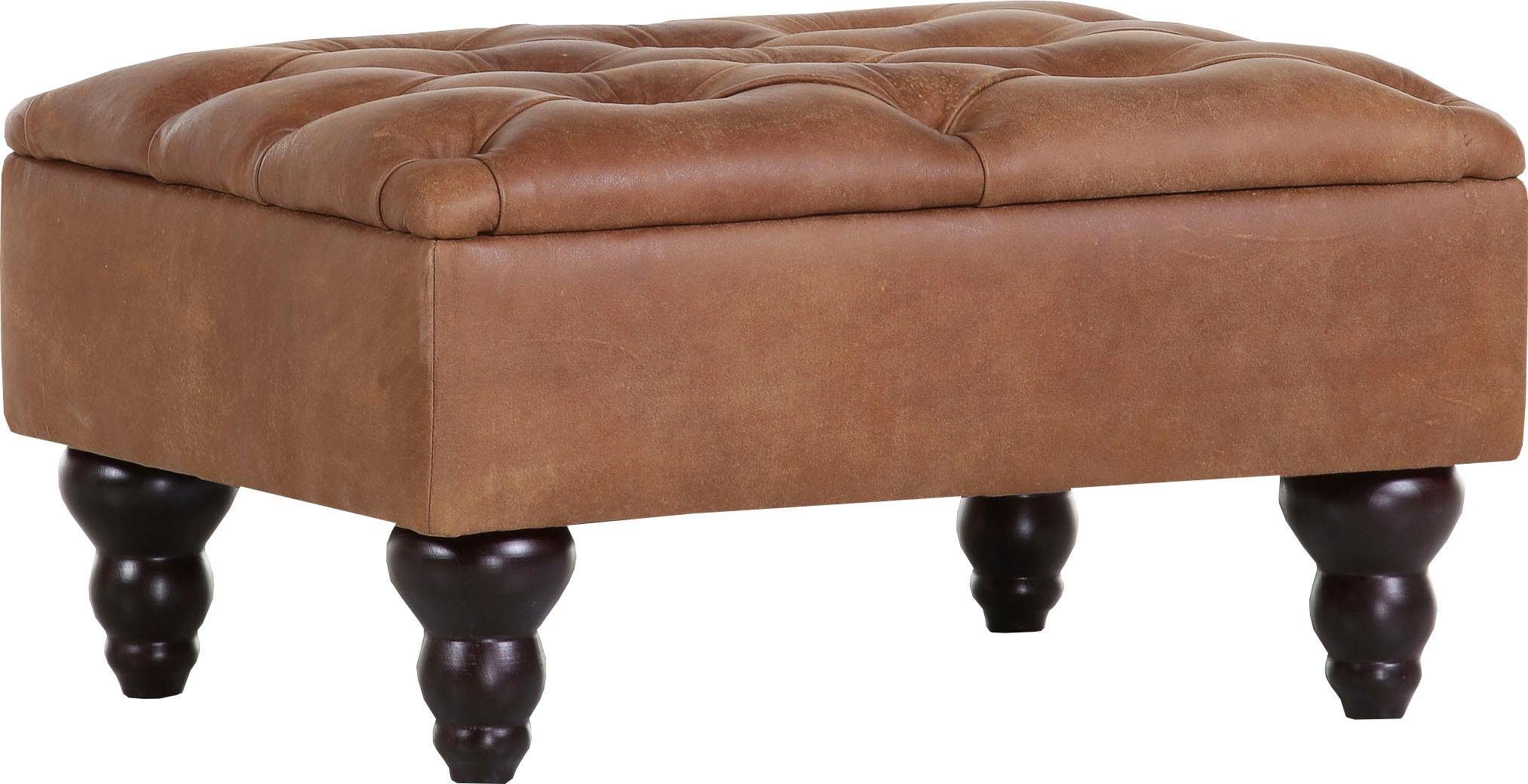 Hocker GUTMANN FACTORY "Amazonas", braun (cognac), B:68cm H:36cm T:51cm, Hocker, Hocker, in Chesterfield Optik