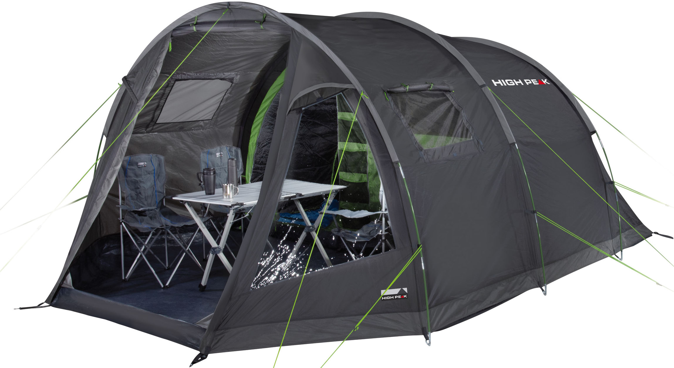 Tunnelzelt HIGH PEAK "Torri 5.0", bunt (dunkelgrau, grün), Zelte, B/H/L: 320cm x 190cm x 455cm, abgedunkeltes Innenzelt, B:320cm H:190cm L:455cm