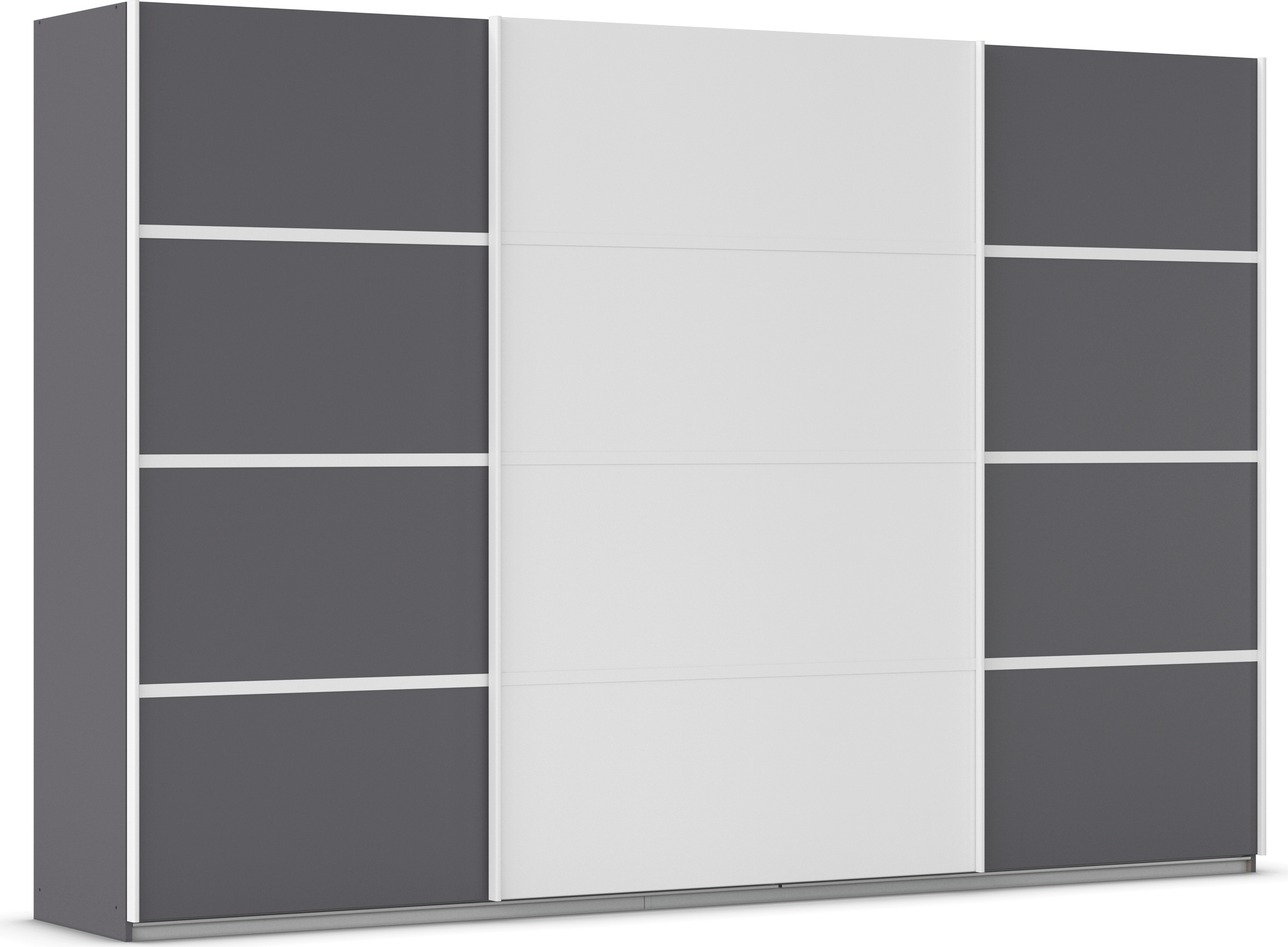 Kleiderschrank RAUCH "Schwebetürenschrank OTTO´s Choice Garderobe Schrank TOP ANGEBOT Avola", grau (graumetallic, alpinweiß, leisten weiß), B:315cm H:229cm T:62cm, Holzwerkstoff, Schränke, mit eleganten Zierleisten in Chrom, Schwarz oder Weiß MADE... Image