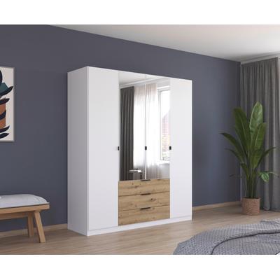 Drehtürenschrank RAUCH "Kleiderschrank Schrank Garderobe Schlafzimmerschrank DAVOA", weiß (alpinweiß, eiche artisan), B:181cm H:210cm T:54cm, Holzwerkstoff, Schränke, mit farblich abgesetzten Schubkästen in Eiche Artisan MADE IN GERMANY Image