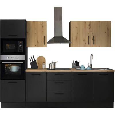 Küchenzeile BASIC BY BALCULINA "Turin", schwarz (front: schwarz matt woodprint, artisan eichefarben, korpus: schwarz matt woodprint, arbeitsplatte: artisan eichefarben), B:270cm H:211cm T:60cm, Komplettküchen-Sets, Küchenzeile, Breite 270 cm,... Image