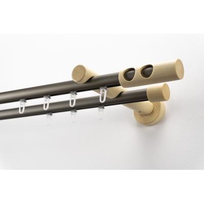 Gardinenstange GARESA "PANDORA", beige (mattchromfarben, natur), L:310cm Ø:20mm, Aluminium, Holzwerkstoff, Kunststoff, Gardinenstangen, Vorhanggarnitur,Innenlaufgarnitur, verlängerbar, Knopf m.runden Löcher Image