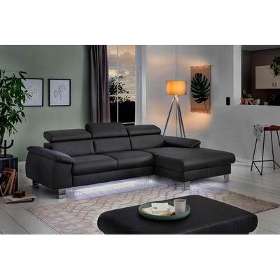 Ecksofa COTTA "Komaris L-Form mit Kopfteilverstellung", schwarz, B:244cm H:72cm T:166cm, Microfaser PRIMABELLE (100% Polyester), Kunstleder SOFTLUX(100%Polyurethan), Feinstruktur (100% Polyester), Kunstleder SOFTLUX/Struktur (100%Polyurethan,... Image