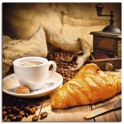Wandbild ARTLAND "Kaffeetasse mit Croissant", braun (farbe bild(er): braun), B:40cm H:40cm, Canvas, Leinwand, Bilder, als Leinwandbild, Poster in verschied. Größen Image