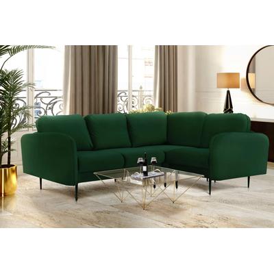 Ecksofa LEONIQUE "Skidi L-Form", grün (dunkelgrün), B:228cm H:81cm T:166cm, Korpus/Basismaterial: 100% Polyester. Sitzfläche: 100% Polyester, Sofas, mit losen Rückenkissen und Keder oben auf der Armlehne Image