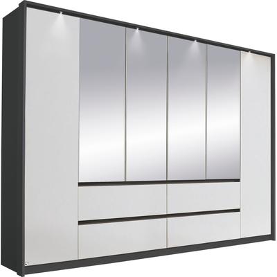 Drehtürenschrank RAUCH "Mainz mit Spiegel und Passepartout", grau (graumetallic, alpinweiß), B:275cm H:212cm T:58cm, Holzwerkstoff, Schränke, optional mit Beleuchtung, Außentüren mit Push-to-Open Funktion Image