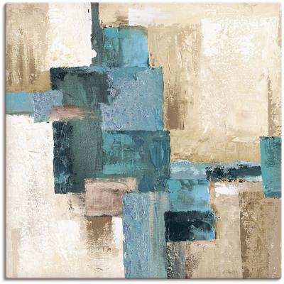 Wandbild ARTLAND "Abstrakte Karos beige-türkis", blau (farbe bild(er): blau), B:100cm H:100cm, Bilder, als Alubild, Outdoorbild, Leinwandbild, Poster in verschied. Größen Image