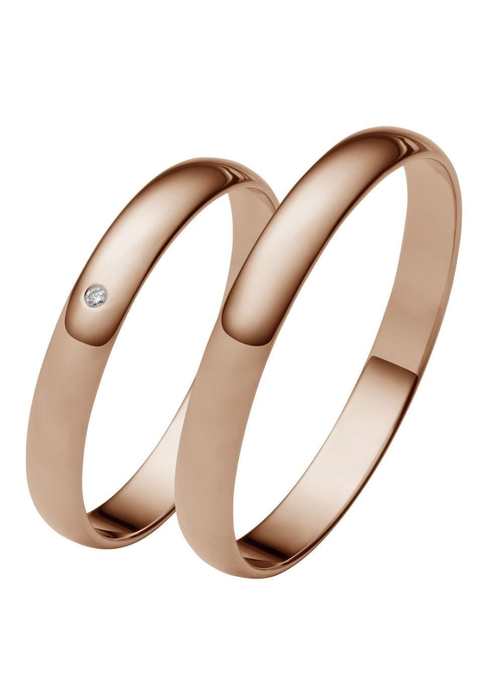 Trauring FIRETTI "Schmuck Geschenk Gold 375 Hochzeit Ehering "LIEBE" Gr. 60, rosa (roségoldfarben), Fingerringe, 60, 0,01 SI = kleine Einschlüsse mit Brillant, Roségold 585, 3mm, Made in Germany, wahlweise mit oder ohne Brillant Image