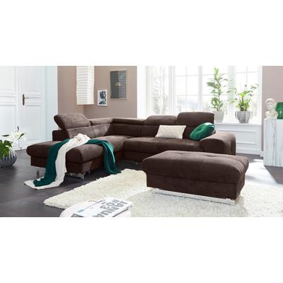 Polstergarnitur COTTA "Chef L-Form", braun (espresso), B:262cm, Chenille (90% Polyester, 10% Polyamid), Struktur (100% Polyester), Sitzmöbel-Sets, Set bestehend aus: Ecksofa mit Kopfteilverstellung & Hocker Image
