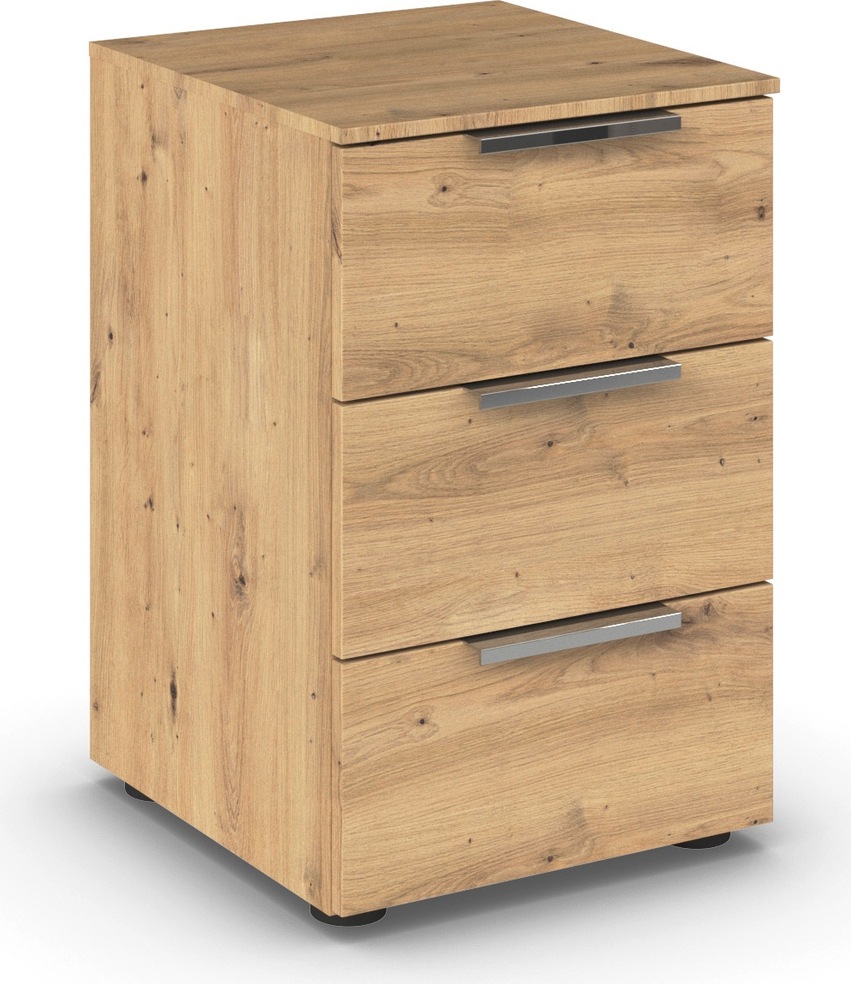Nachtkommode RAUCH "Nachttisch Nachtschrank Nachtkonsole FLIPP", braun (eiche artisan), B:40cm H:61cm T:42cm, Holzwerkstoff, Sideboards, mit 3 Schubladen und Soft-Close-Funktion