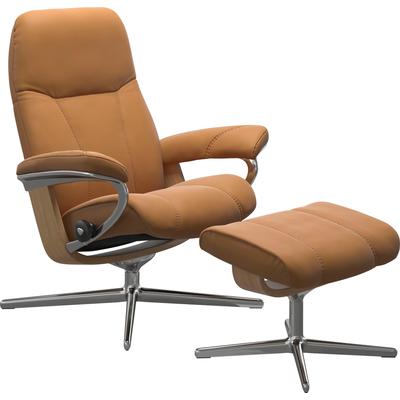 Relaxsessel STRESSLESS "Consul", braun (new caramel), B:78cm H:97cm T:70cm, Sessel, mit Cross Base, Größe S, M & L, Holzakzent Eiche Image