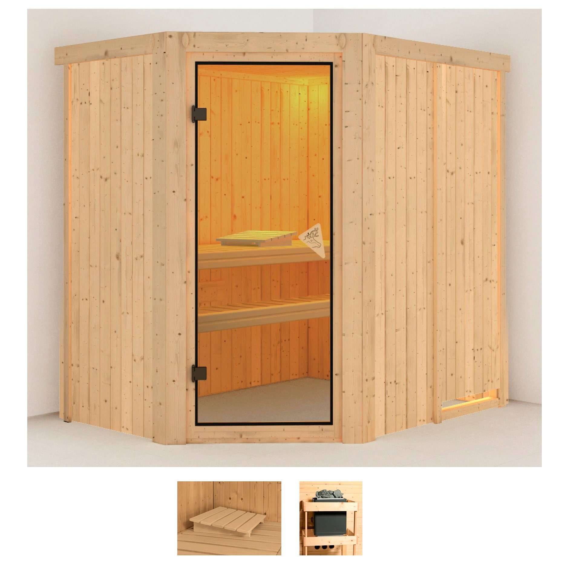 Sauna KARIBU "Swantje", beige (naturbelassen), ohne Ofen, (ohne Ofen), Saunen, ohne Ofen Image
