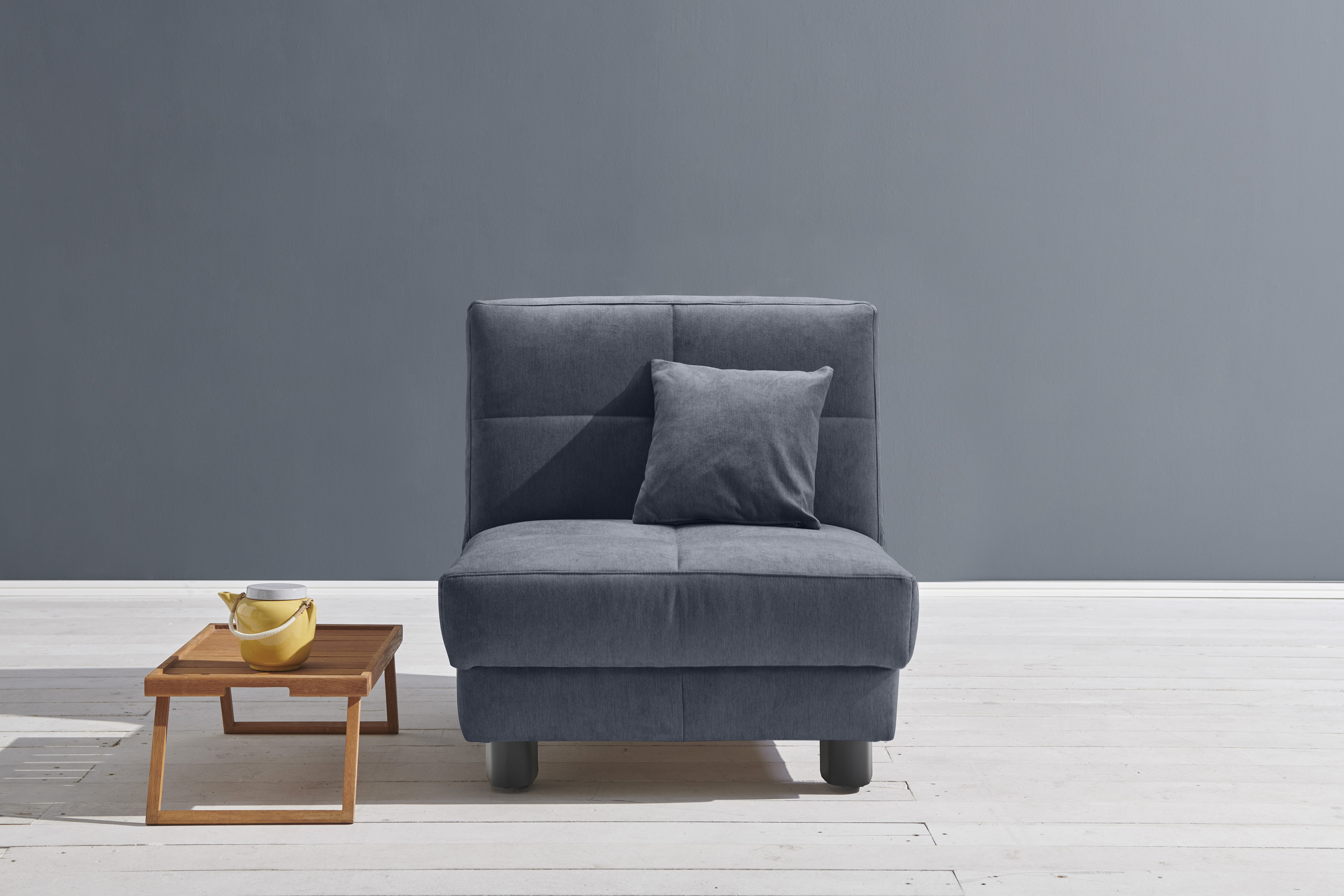 Schlafsofa ELL + ELL "Tilda", blau (dunkelblau), B:85cm H:90cm T:100cm, 100% Polyester, Sofas, Breite 85 cm, inkl. 1 Zierkissen Image