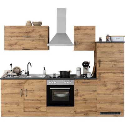 Küchenzeile KOCHSTATION "KS-Colmar", braun (front: wotaneichfarben, korpus: wotaneichfarben, arbeitsplatte: anthrazit), B:270cm T:60cm, Komplettküchen-Sets, ohne E-Geräte, Breite 270 cm Image
