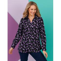 Longbluse CLASSIC BASICS, Damen, Gr. 56, bunt (schwarz, lila, bedruckt), 100% Polyester, gemustert, mehrfarbig, V-Ausschnitt, Langarm, Blusen