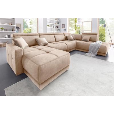 Wohnlandschaft DOMO COLLECTION "Ava moderne Sitzheftung mit toller Doppelnaht, komfortabel, U-Form", beige (natur), B:351cm H:84cm T:222cm, Zierkissen: Microfaser PRIMABELLE (100% Polyester), Struktur (100% Polyester), Microfaser PRIMABELLE (100%... Image