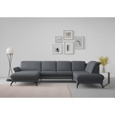 Wohnlandschaft SIT & MORE "Fashion U-Form", grau (dunkelgrau), B:338cm H:84cm T:207cm, Sofas, wahlweise mit Kopfteilverstellung, Vorziehsitz, motorisch, Metallfüße Image