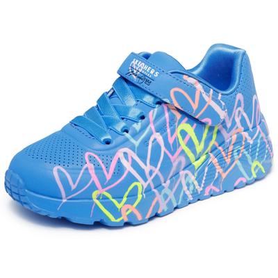 Sneaker SKECHERS "UNO LITE - LOVE LEVITATE", Kinder, Gr. 27, blau, Lederimitat, casual, Schuhe, Schnürschuh mit bedruckter Sohle, Größenschablone zum Download Image