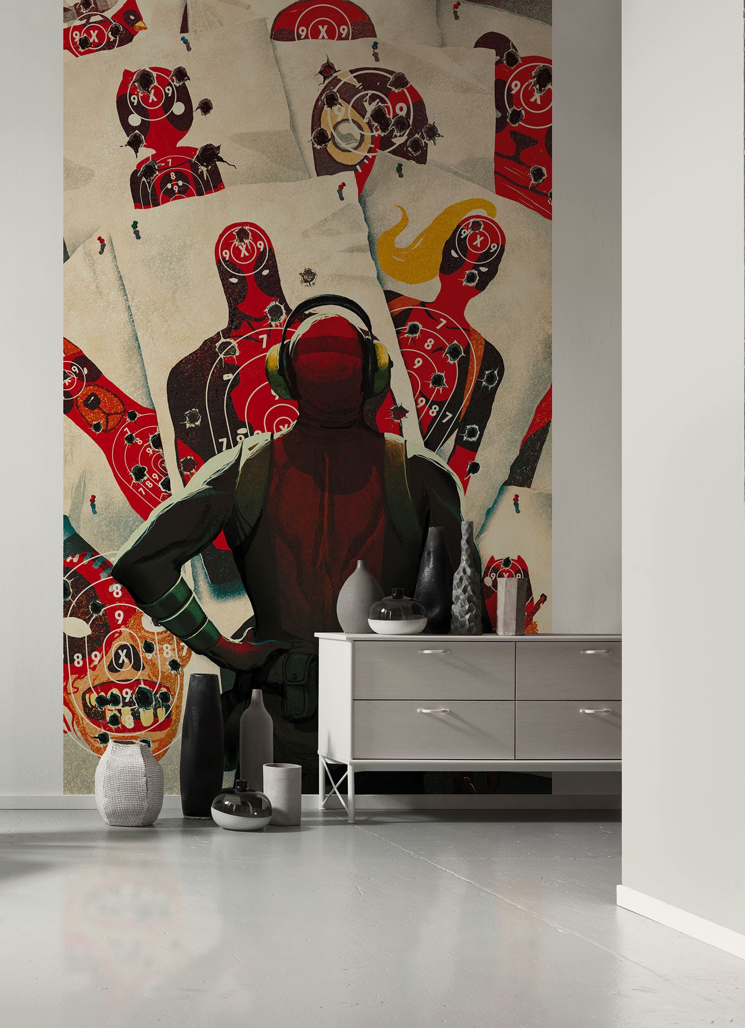Kindertapete KOMAR "Marvel Deadpool Target Shooting", rot, B:150 H:250, Vlies, Tapeten Image